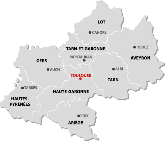 Midi-Pyrénées region map