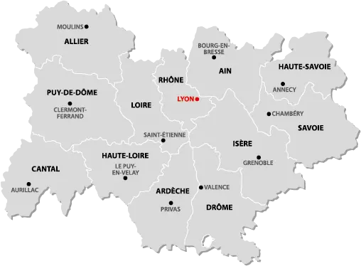 the Auvergne-Rhône-Alpes city map